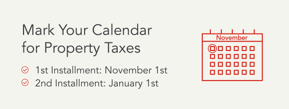 Graphic noting that the due dates for property taxes are November 1st and January 1st.